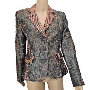 90s Vintage Fitted Embroidered Floral Striped Tapestry Zelda Blazer Size 6P